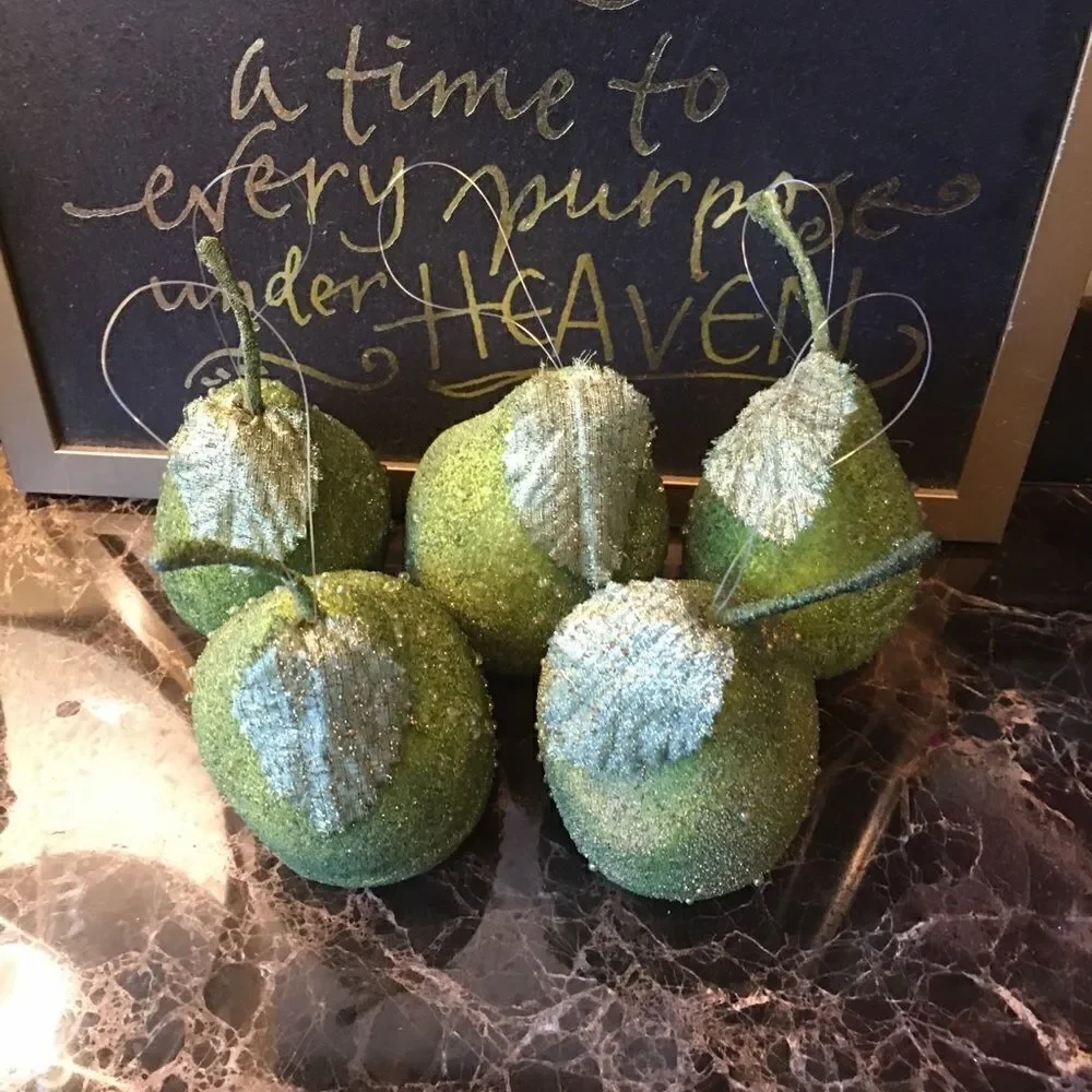 FIVE GREEN Crystal Frosted Pears!